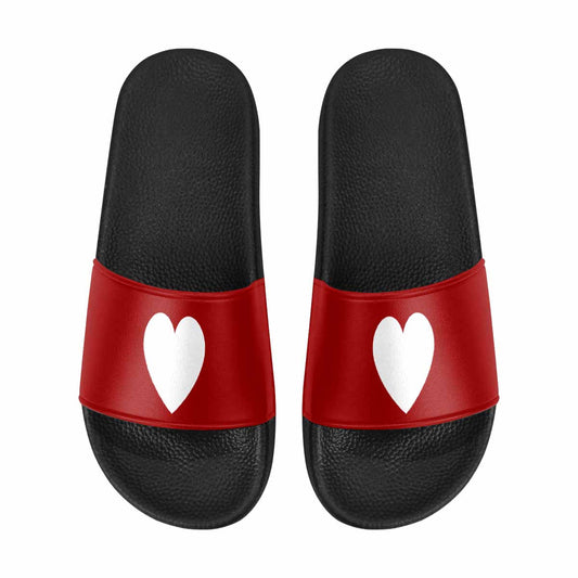 Womens Slide Sandals - Red and White Heart