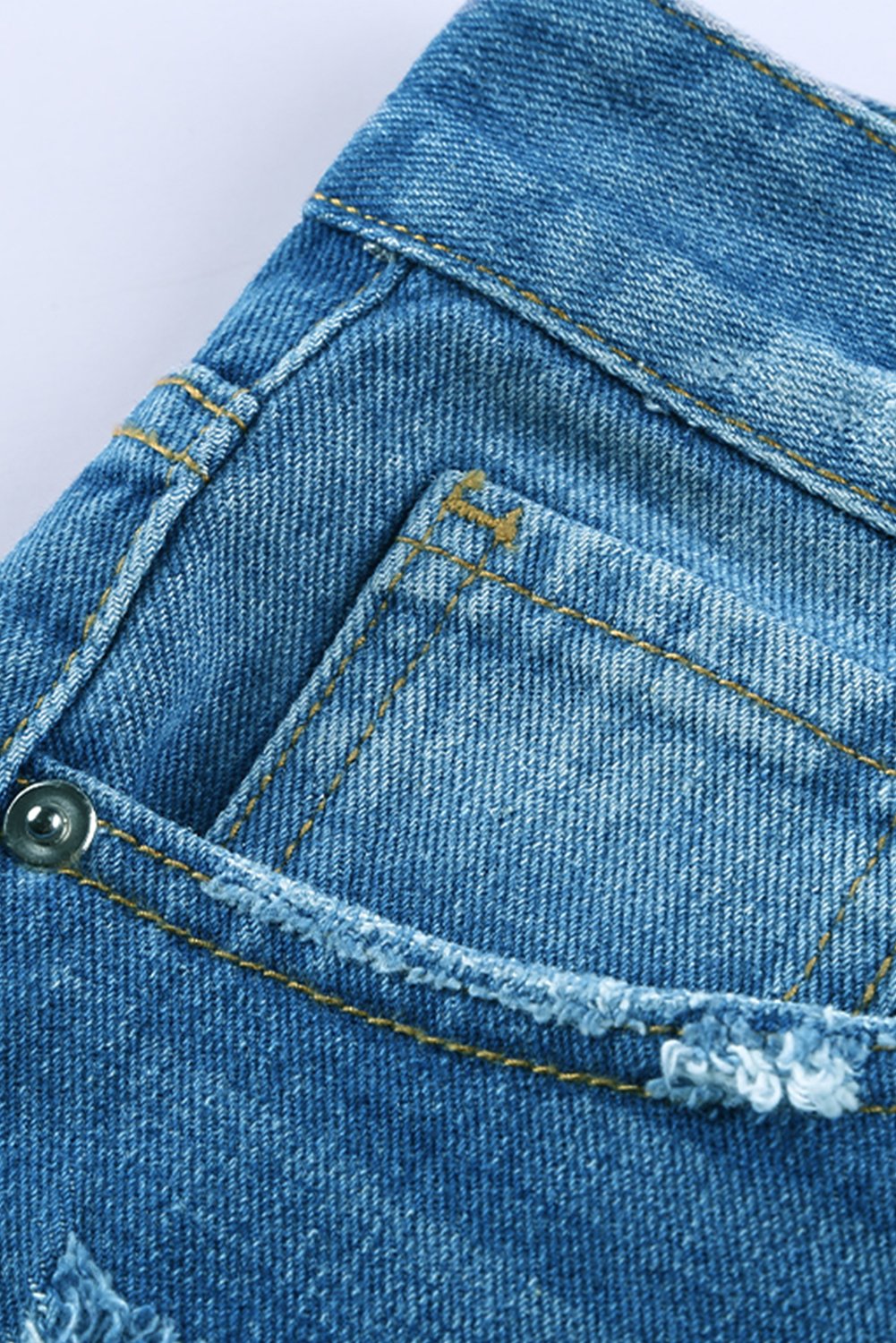 Distressed Mid Rise Frayed Hem Women's Denim Shorts
