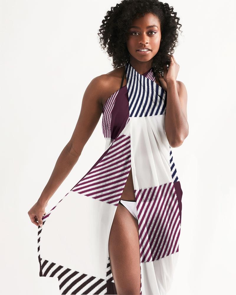 Sheer Sarong Swimsuit Cover Up Wrap / White Grid