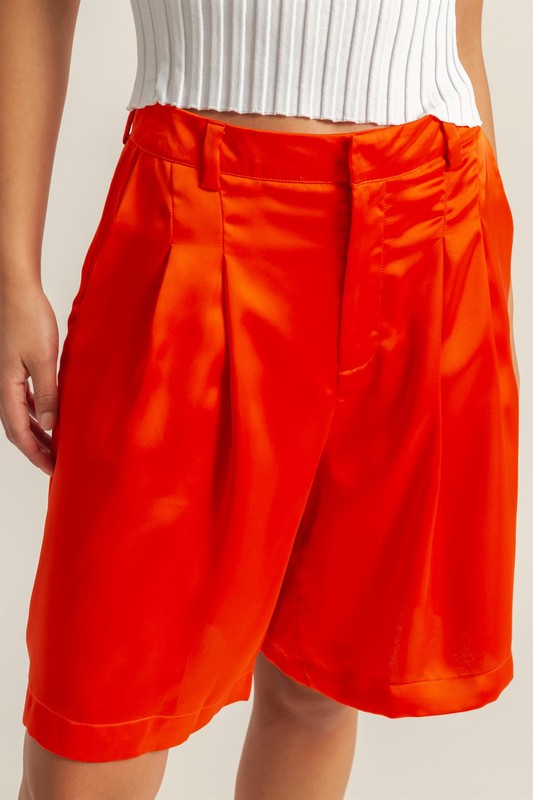 HYFVE High-Waist Pleated Satin Women's Shorts