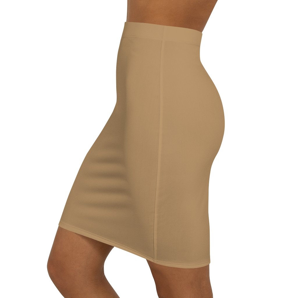 Womens Pencil Skirt - Camel Brown Stretch Mini