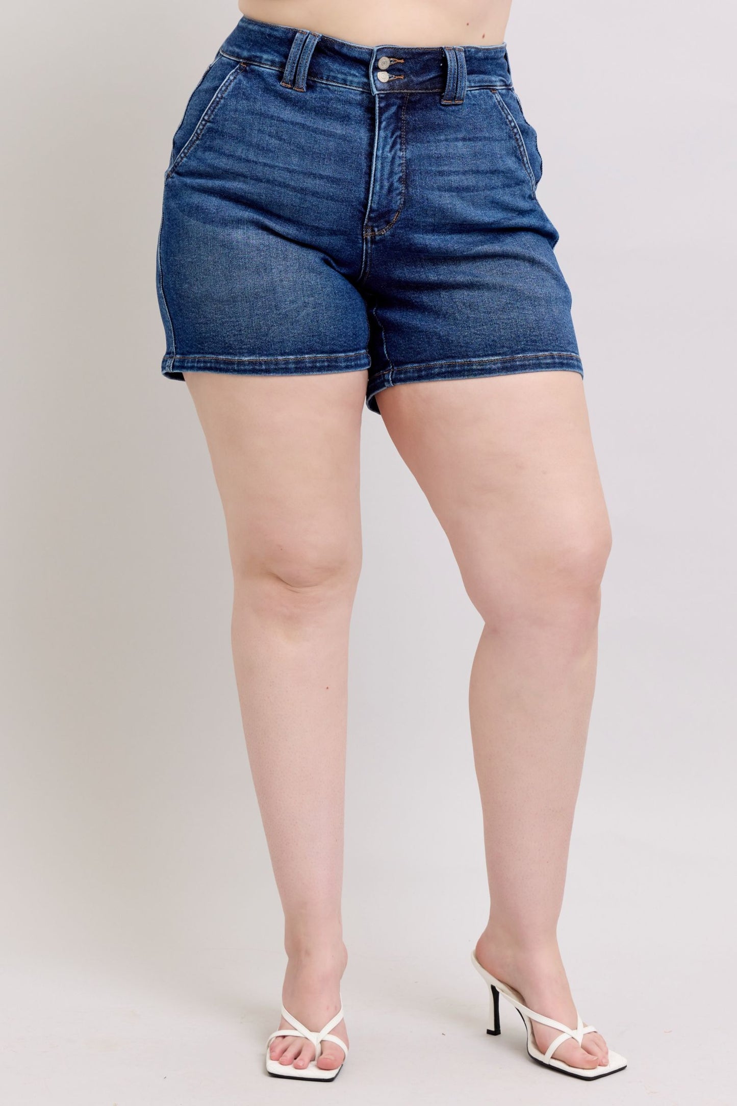 Judy Blue Full Size Double Button Waistband Women's Denim Shorts Plus Size