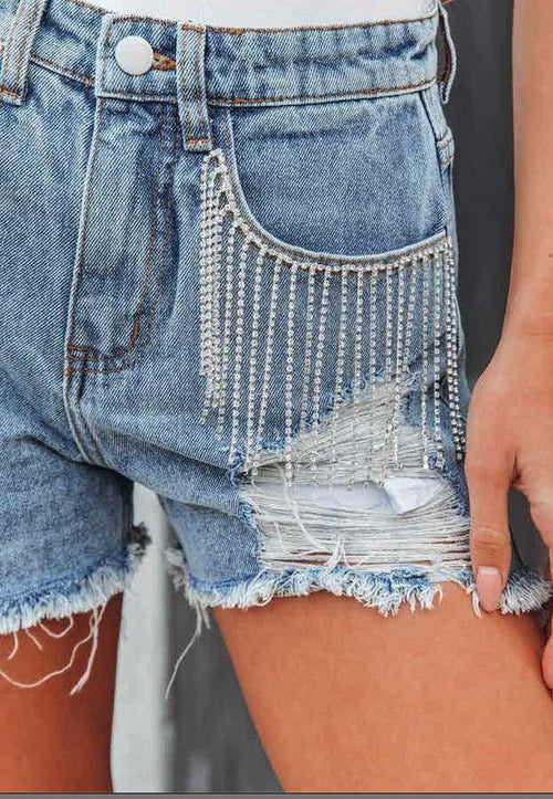 Fringe rhinestone Women's shorts