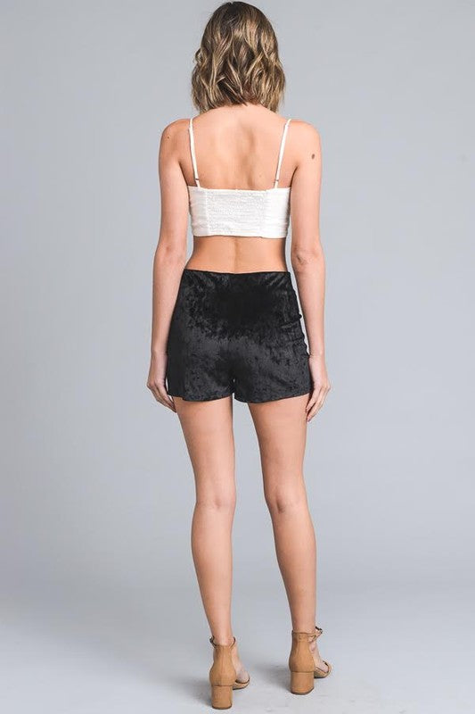 Stretch Solid Veltvet with tie front Women's Shorts
