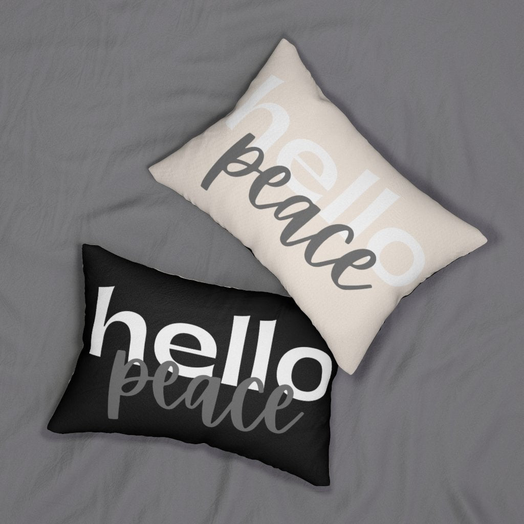 Decorative Lumbar Throw Pillow - Hello Peace - Black/beige