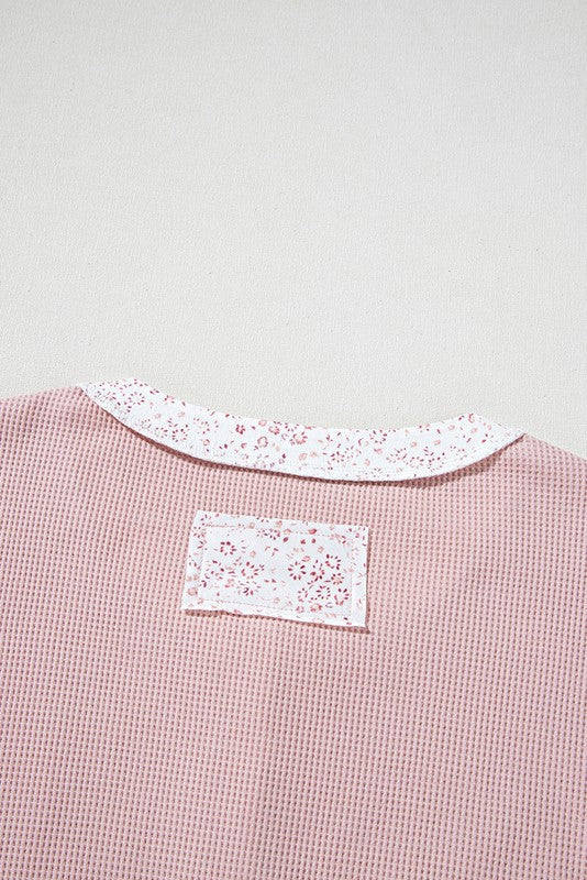 Cotton Pink Waffle Floral Patchwork Exposed Top