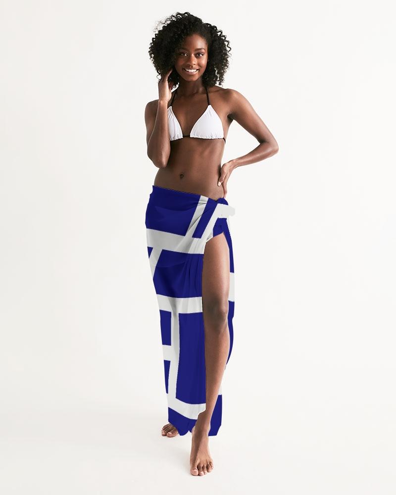 Sheer Sarong Swimsuit Cover Up Wrap / Geometric Dark Blue and White