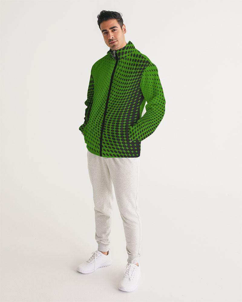Mens Hooded Windbreaker - Green Polka Dot Water Resistant Jacket