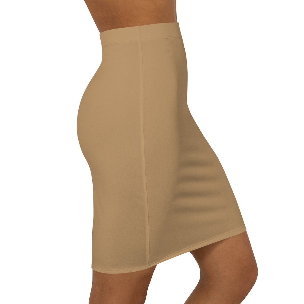 Womens Pencil Skirt - Camel Brown Stretch Mini