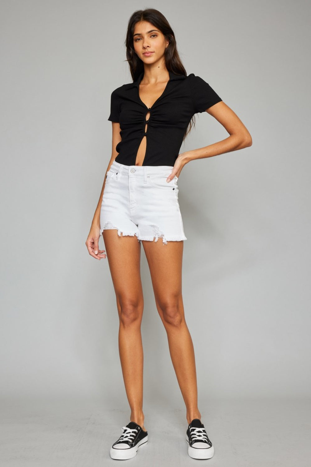 Kancan Full Size High Rise Frayed Hem Women's Denim Shorts