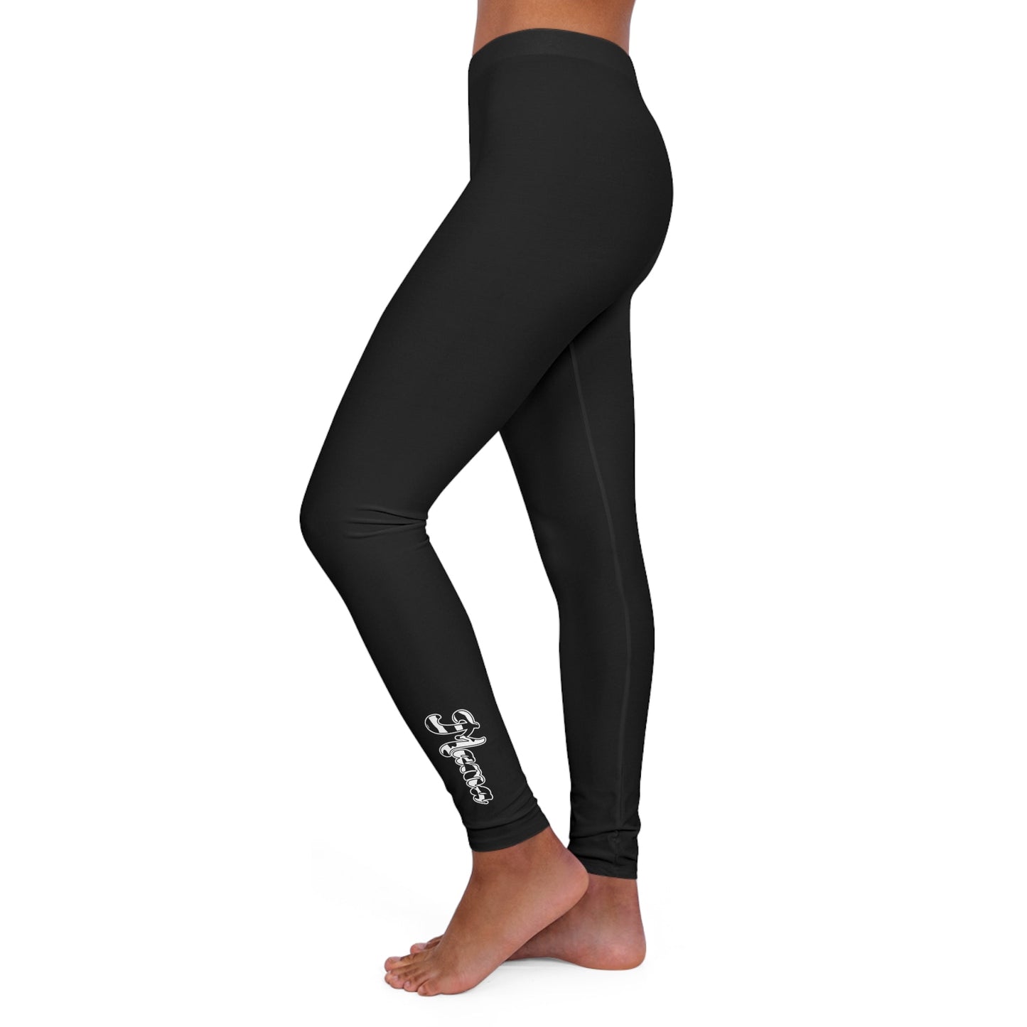 Womens Black Fitness Leggings Black and White Abstract Mama Pattern