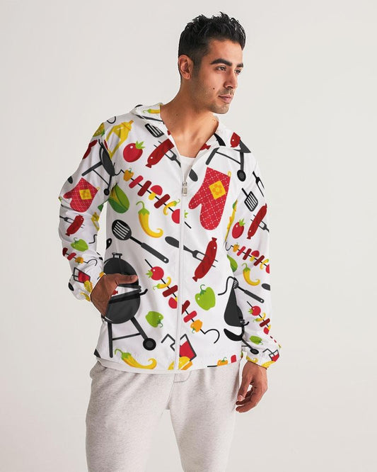 Mens Lightweight Windbreaker Jacket with Hood and Zipper Closure - Bbq