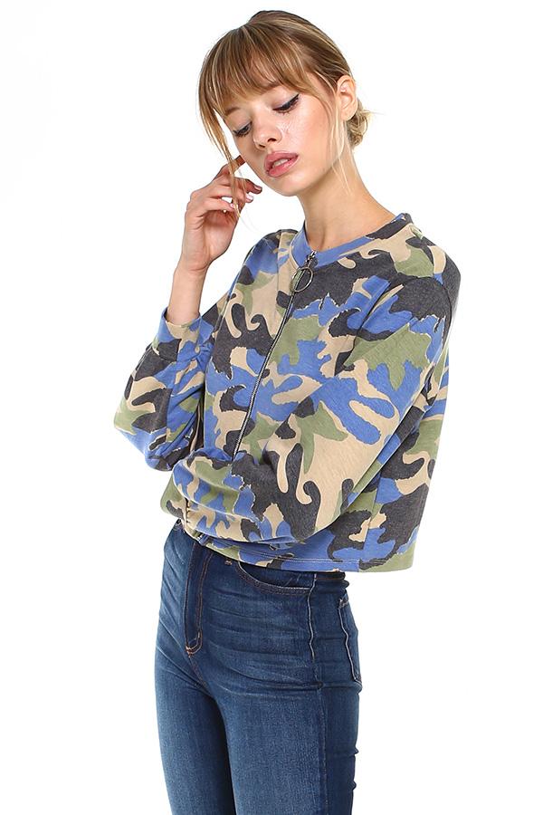Cropped Camo Zip-Up – Casual and Trendy Women's