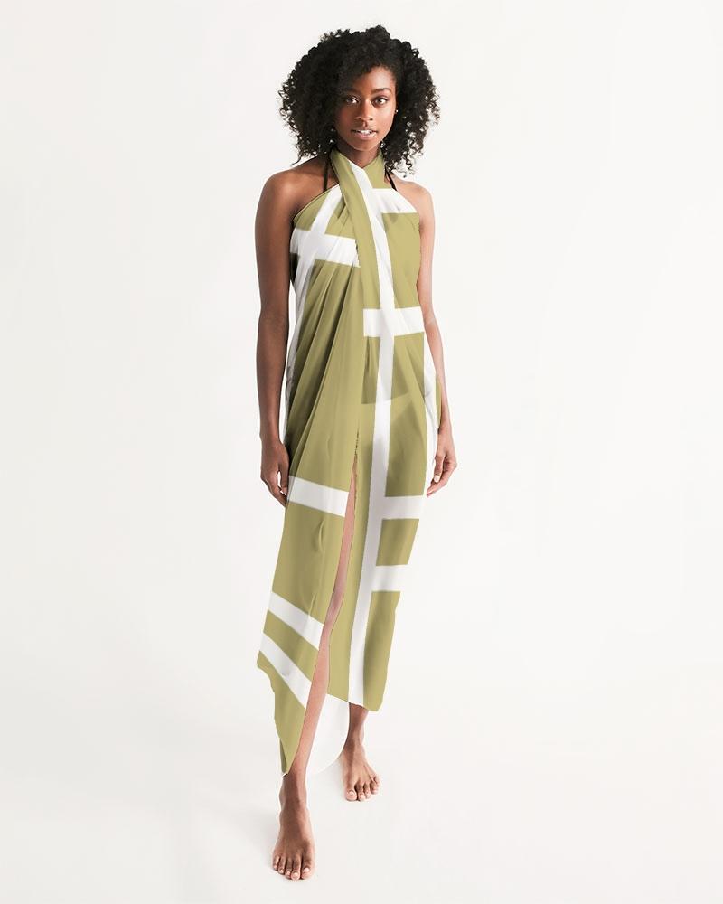 Sheer Sarong Swimsuit Cover Up Wrap / Geometric Beige and White