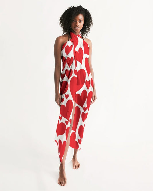 Womens Wrap Sarong - Casual / Swimwear / Love Red Hearts