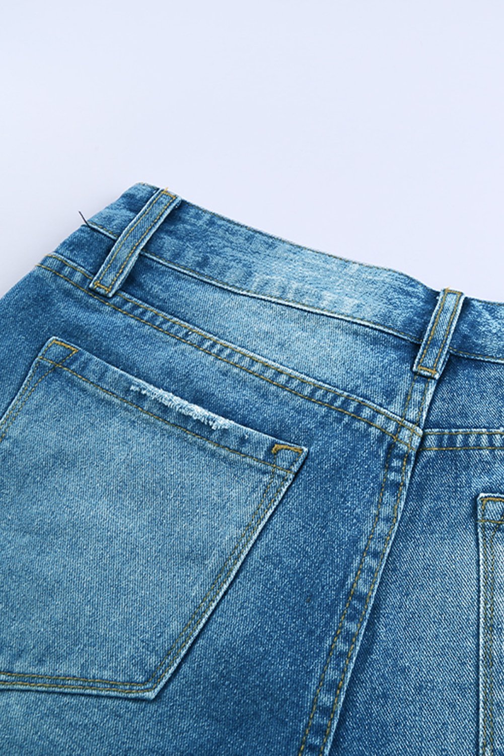 Distressed Mid Rise Frayed Hem Women's Denim Shorts