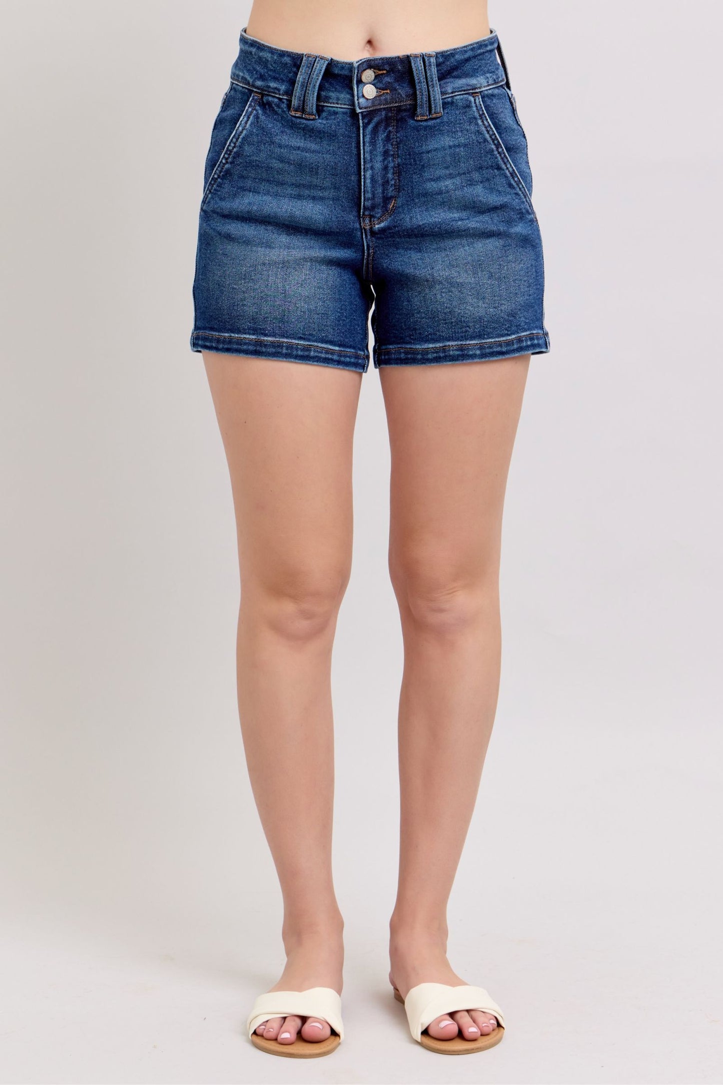 Judy Blue Full Size Double Button Waistband Women's Denim Shorts Plus Size