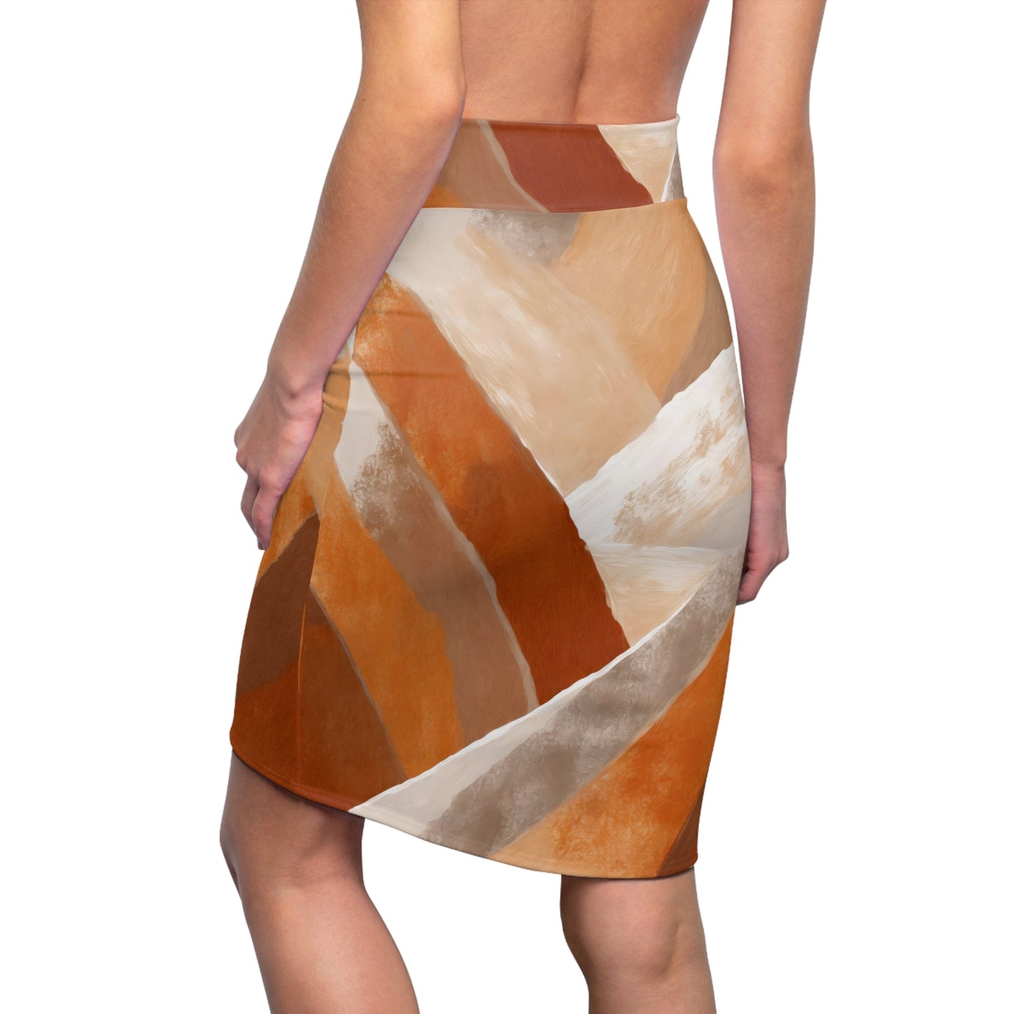 Womens Pencil Skirt - Boho Abstract Vibrant Multicolor Textured