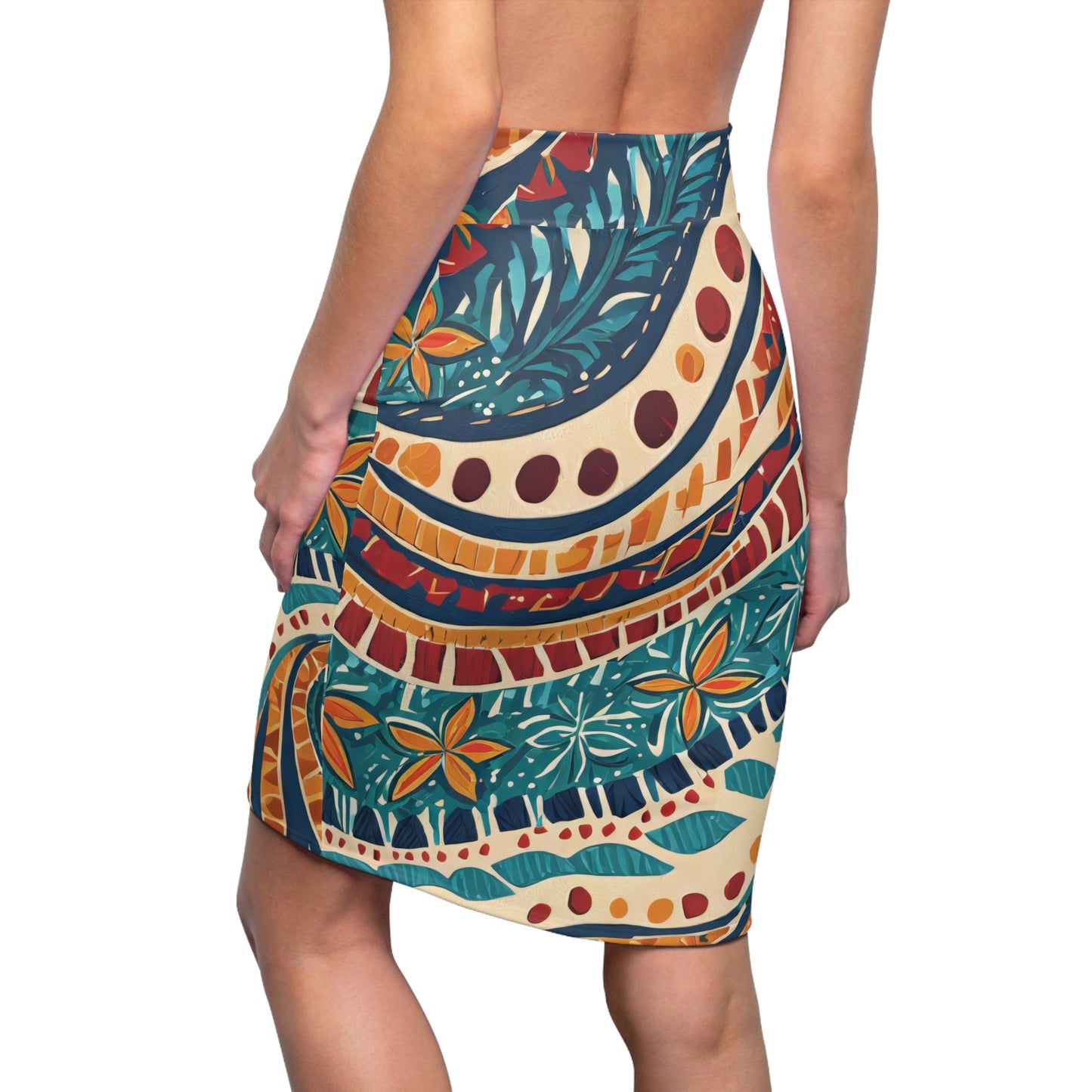 Women's Pencil Skirt - Tropical Floral Pattern