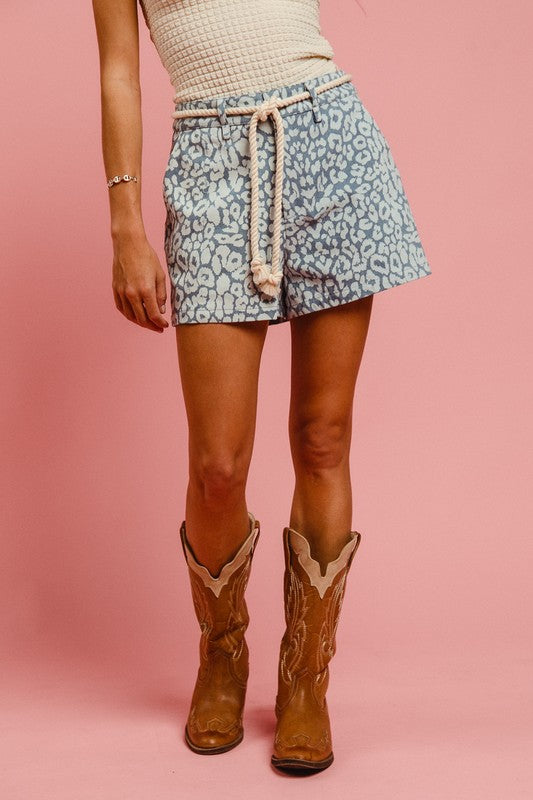 BiBi Rope Belt Leopard Women's Shorts