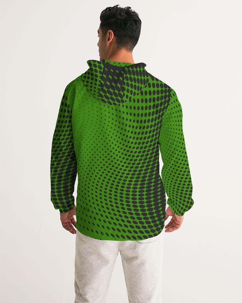 Mens Hooded Windbreaker - Green Polka Dot Water Resistant Jacket