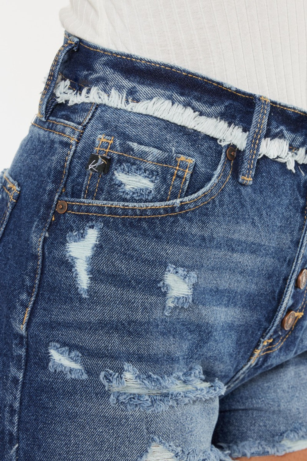 Kancan Distressed Button Fly Denim Women's Shorts