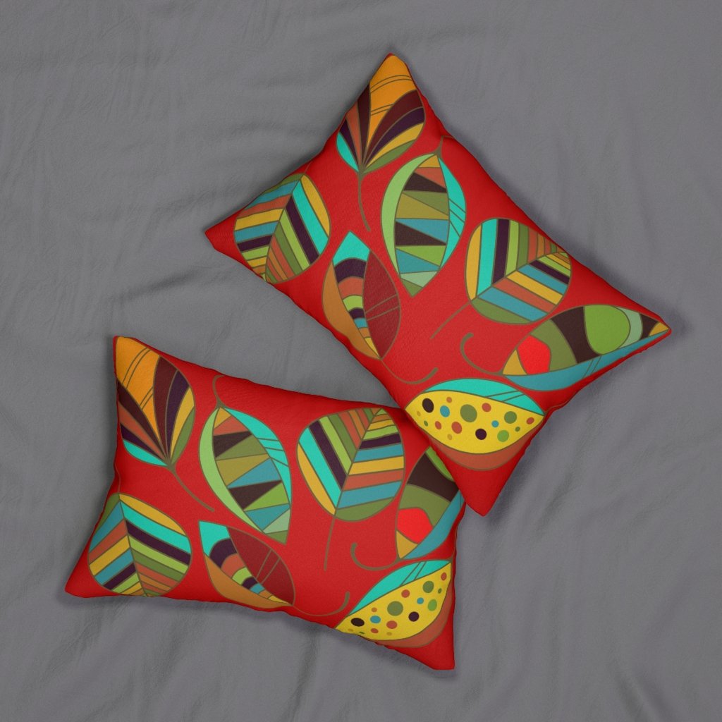 Decorative Lumbar Throw Pillow - Red Autumn Leaves