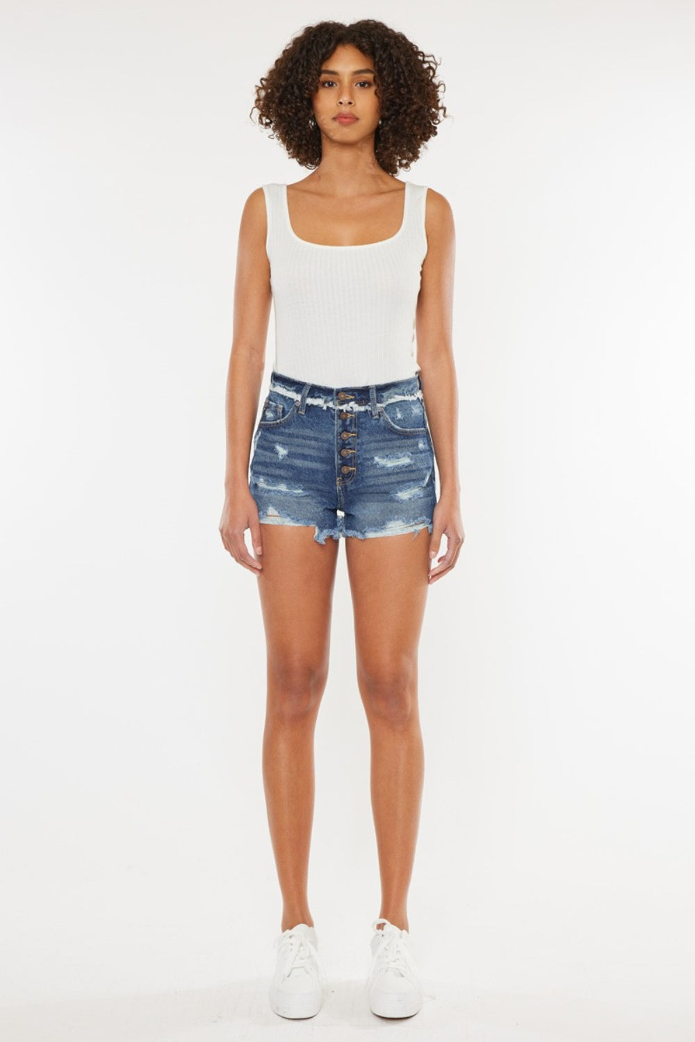 Kancan Distressed Button Fly Denim Women's Shorts