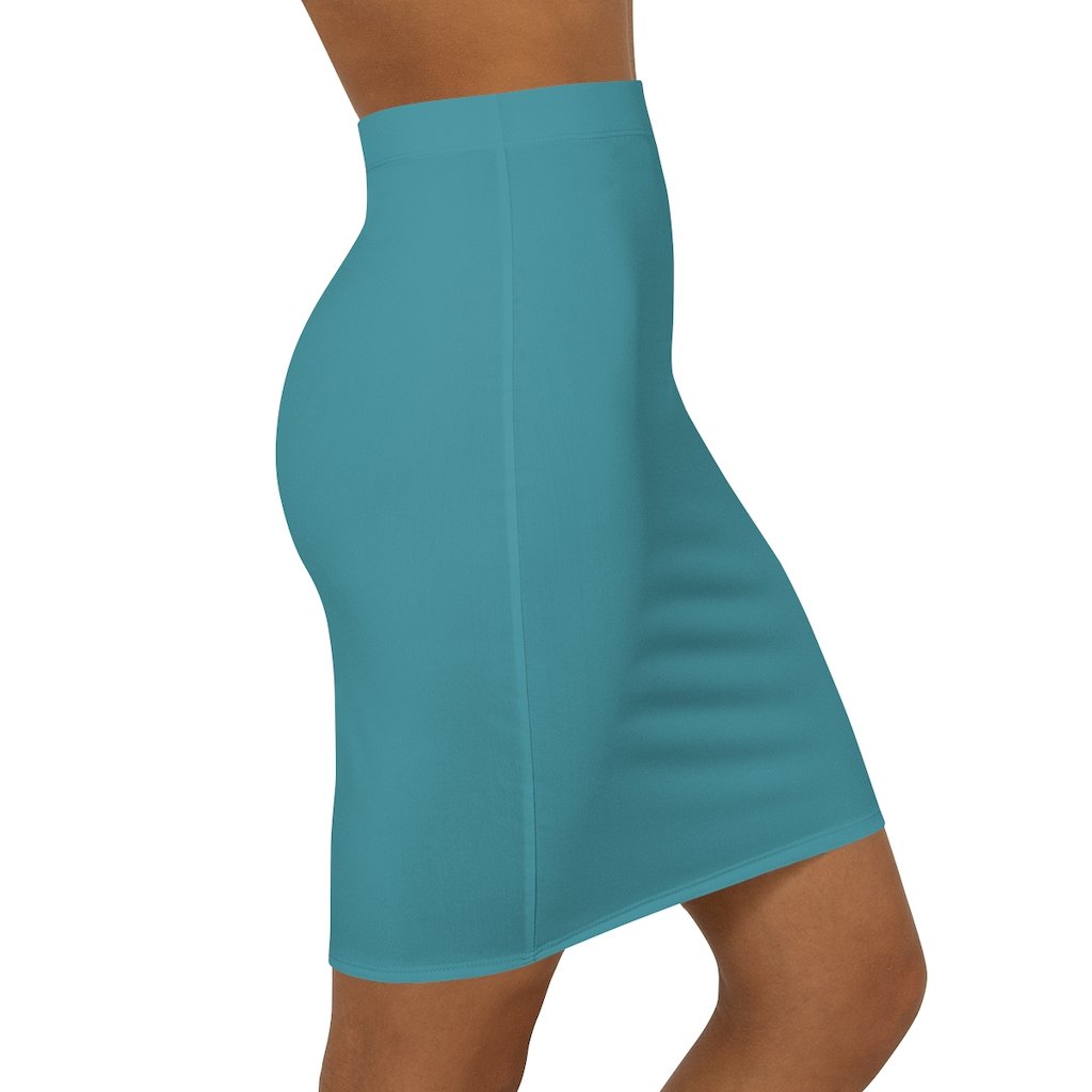 Womens Pencil Skirt - Aqua Green Stretch Mini