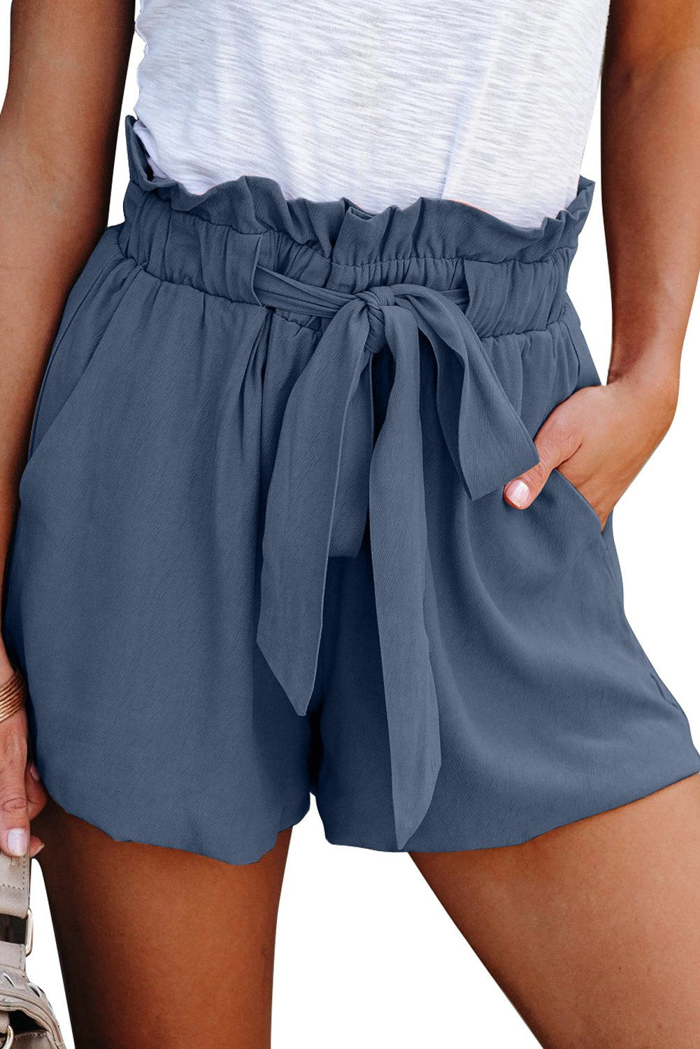 Ruffled Tied Waist Solid Women's Shorts