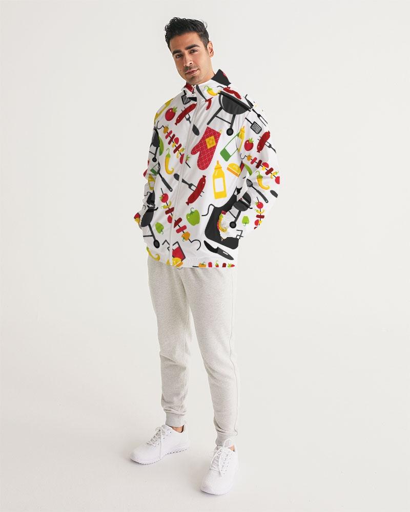 Mens Lightweight Windbreaker Jacket with Hood and Zipper Closure - Bbq