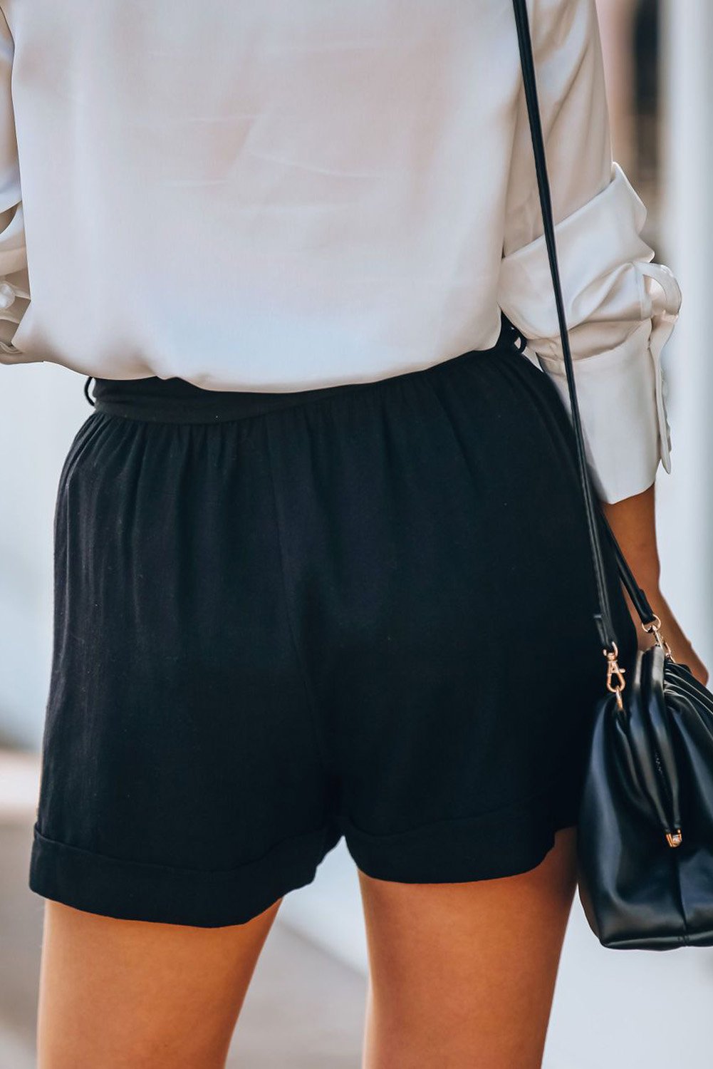 Cotton Pocketed Paper Bag Waist Women's Shorts