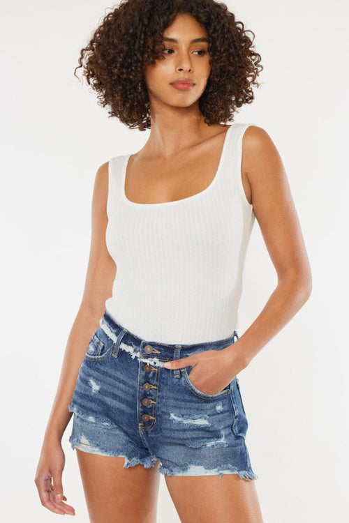 Kancan Distressed Button Fly Denim Women's Shorts