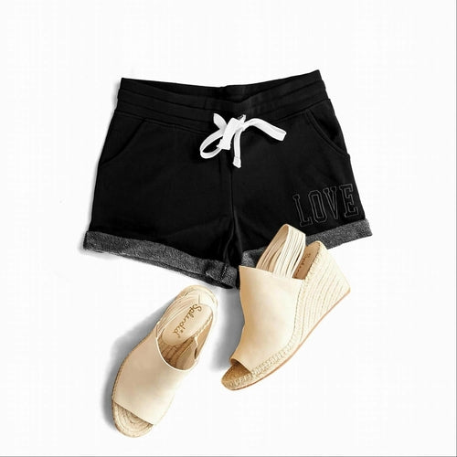 Love Embroidery French Terry Basic Women's Shorts