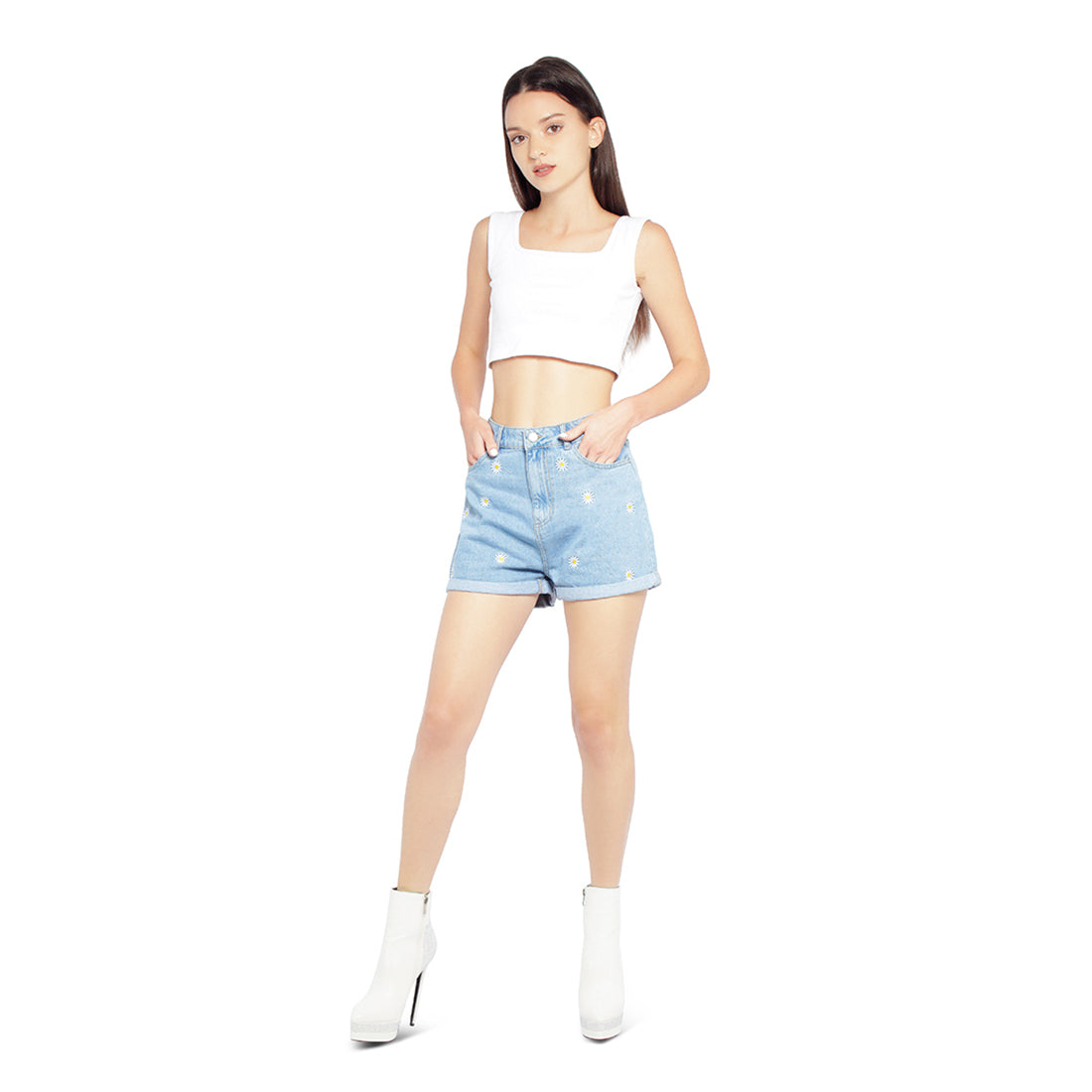 Casual Floral Embroidery Denim Women's Shorts