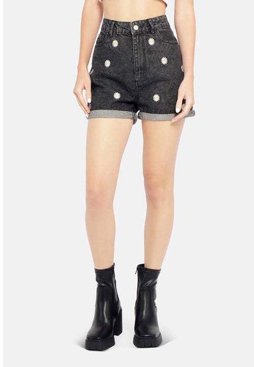 Casual Floral Embroidery Denim Women's Shorts