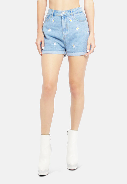 Casual Floral Embroidery Denim Women's Shorts