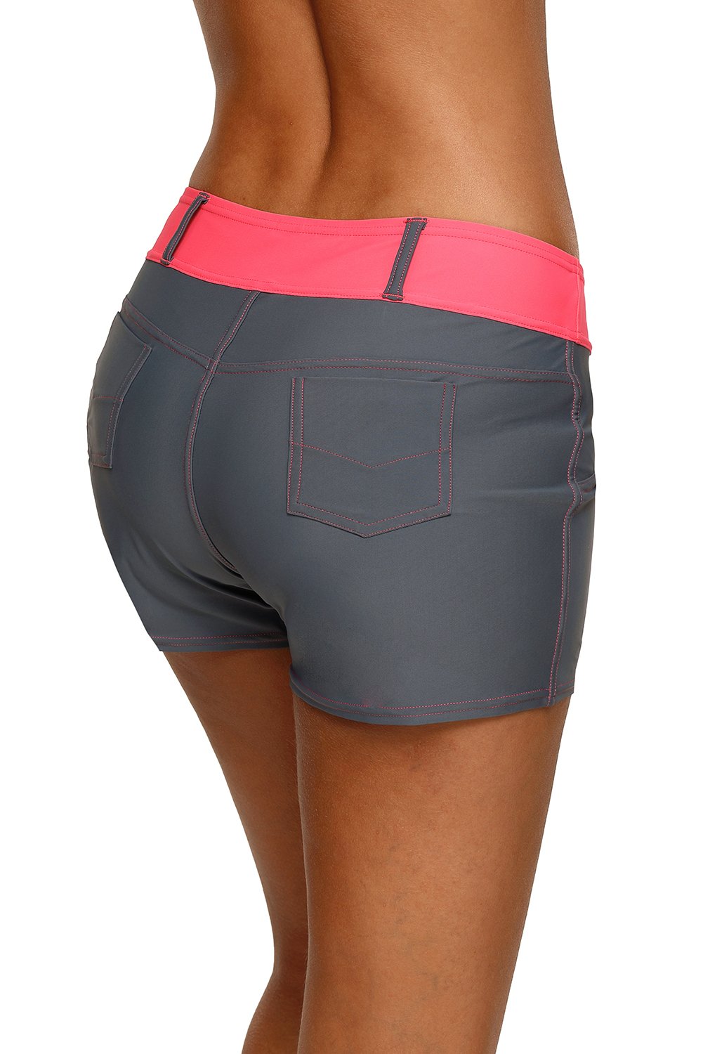Coral Waistband Faux Denim Sports Women's Shorts Swim Bottoms