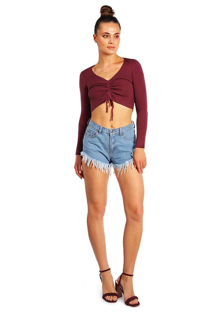 Destroyed Hem Rhinestone Patch Denim Women's Shorts