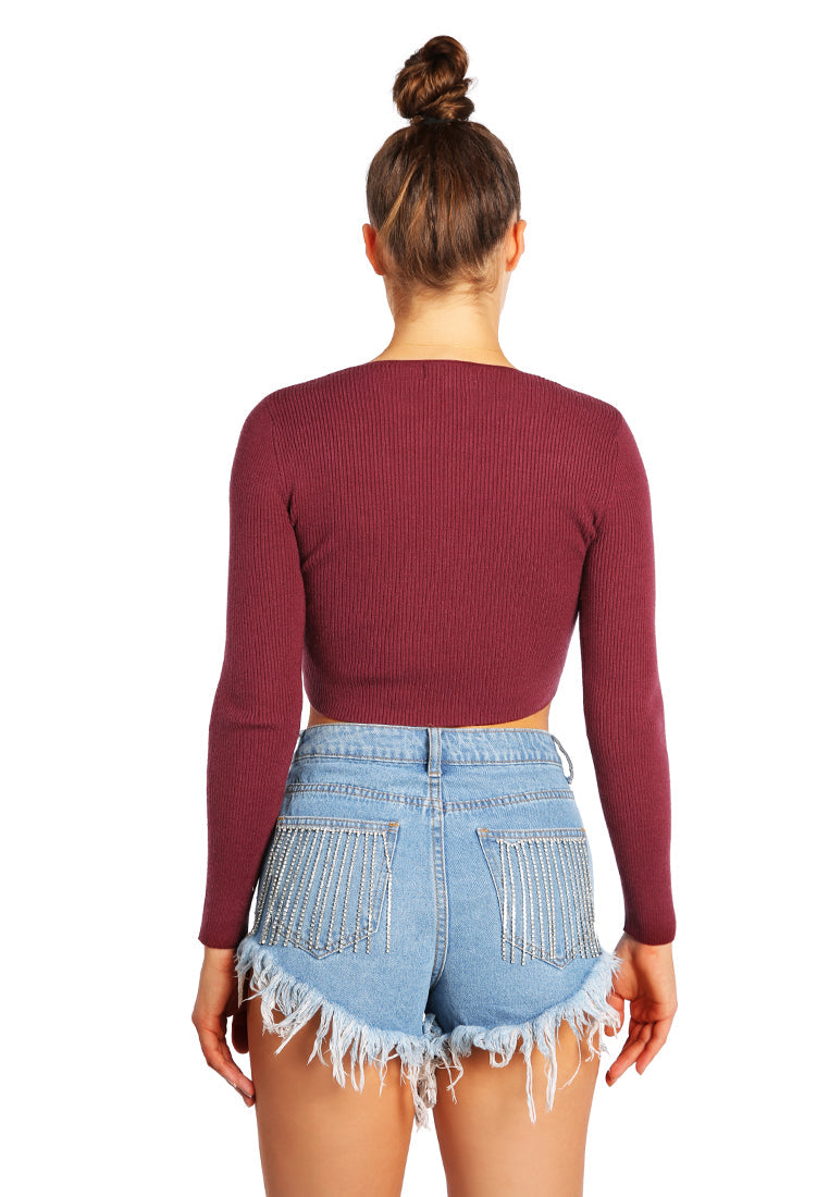 Destroyed Hem Rhinestone Patch Denim Women's Shorts