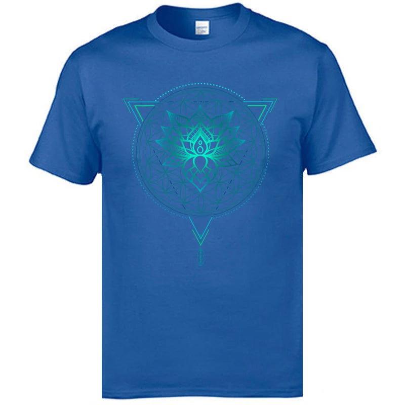 Geometric Mandala Lotus Flower Classic Tshirt Mens Summer Tops Tees