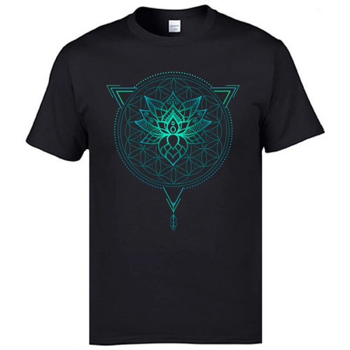 Geometric Mandala Lotus Flower Classic Tshirt Mens Summer Tops Tees