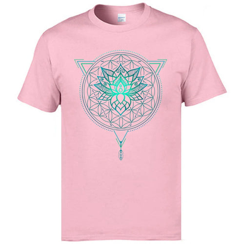 Geometric Mandala Lotus Flower Classic Tshirt Mens Summer Tops Tees