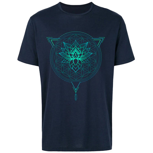 Geometric Mandala Lotus Flower Classic Tshirt Mens Summer Tops Tees