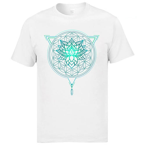Geometric Mandala Lotus Flower Classic Tshirt Mens Summer Tops Tees