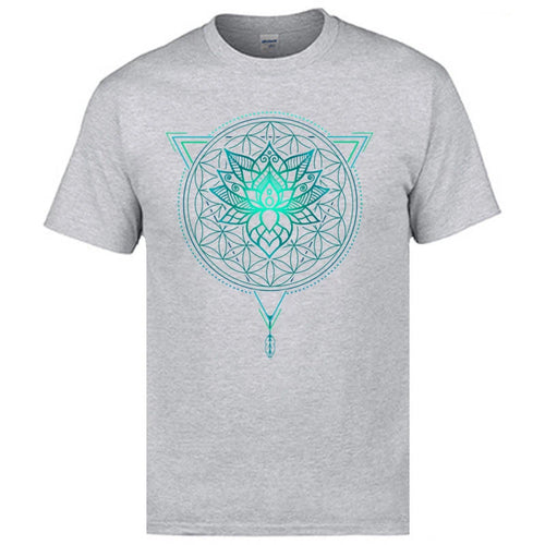 Geometric Mandala Lotus Flower Classic Tshirt Mens Summer Tops Tees