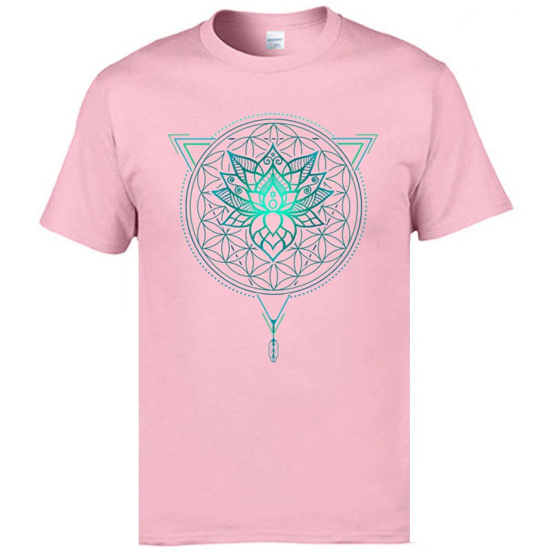 Geometric Mandala Lotus Flower Classic Tshirt Mens Summer Tops Tees