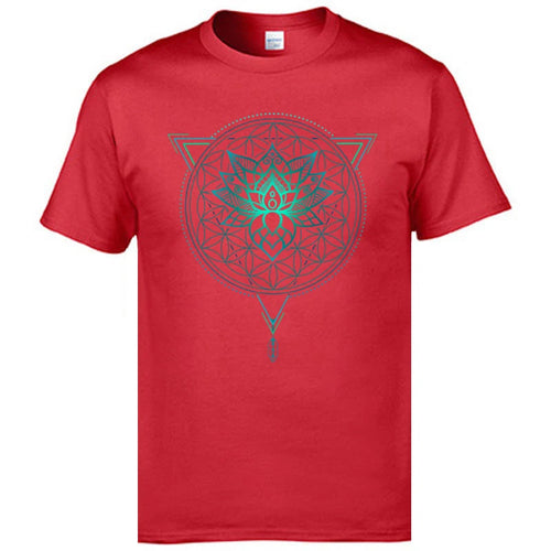 Geometric Mandala Lotus Flower Classic Tshirt Mens Summer Tops Tees