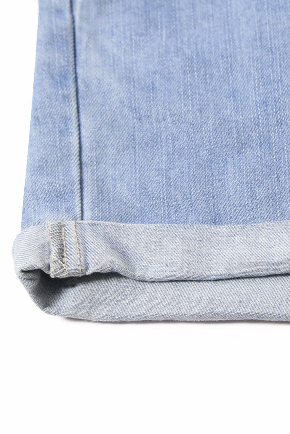 Women Light Blue Roll Hem Paper Bag Waist Denim Women's Shorts