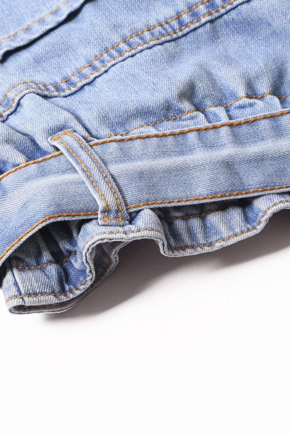 Women Light Blue Roll Hem Paper Bag Waist Denim Women's Shorts